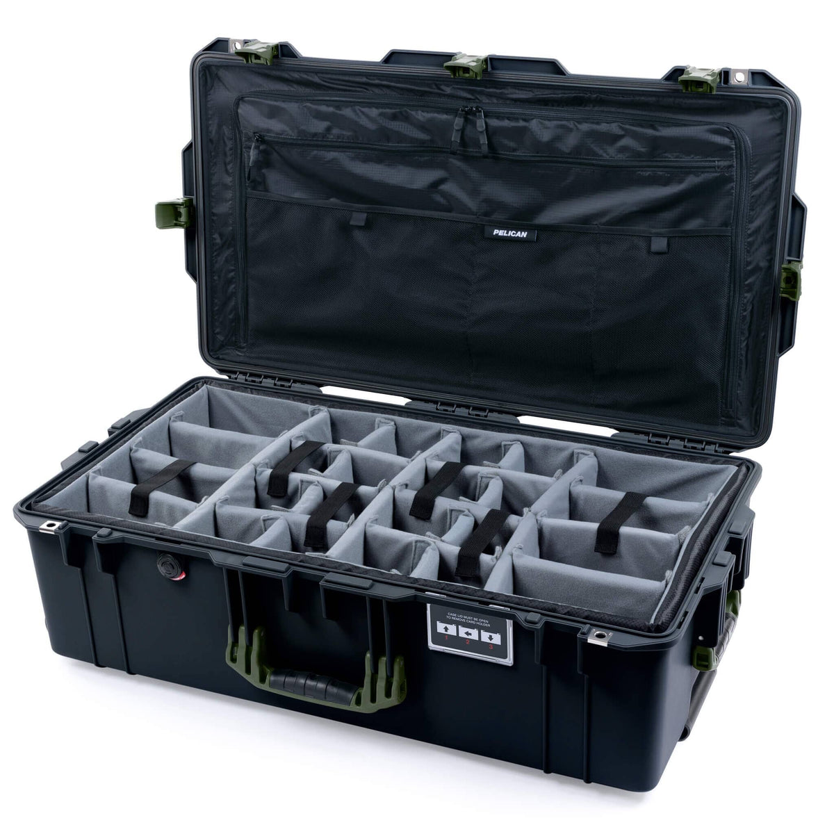 Pelican 1615 Air Case - Black &amp; OD Green Pick &amp; Pluck Foam / TRVL Lid Organizer ColorCase 016150-0301-110-131