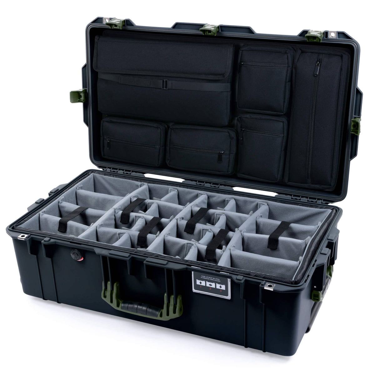 Pelican 1615 Air Case - Black &amp; OD Green Padded Microfiber Dividers / Laptop Computer Lid Pouch ColorCase 016150-0270-110-131