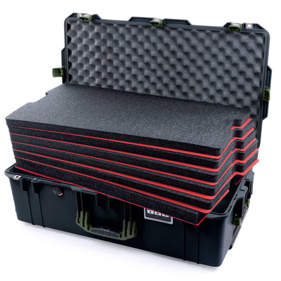 Pelican 1615 Air Case, Black with OD Green Handles & Latches Custom Tool Kit (6 Foam Inserts with Convoluted Lid Foam) ColorCase 016150-0060-110-131