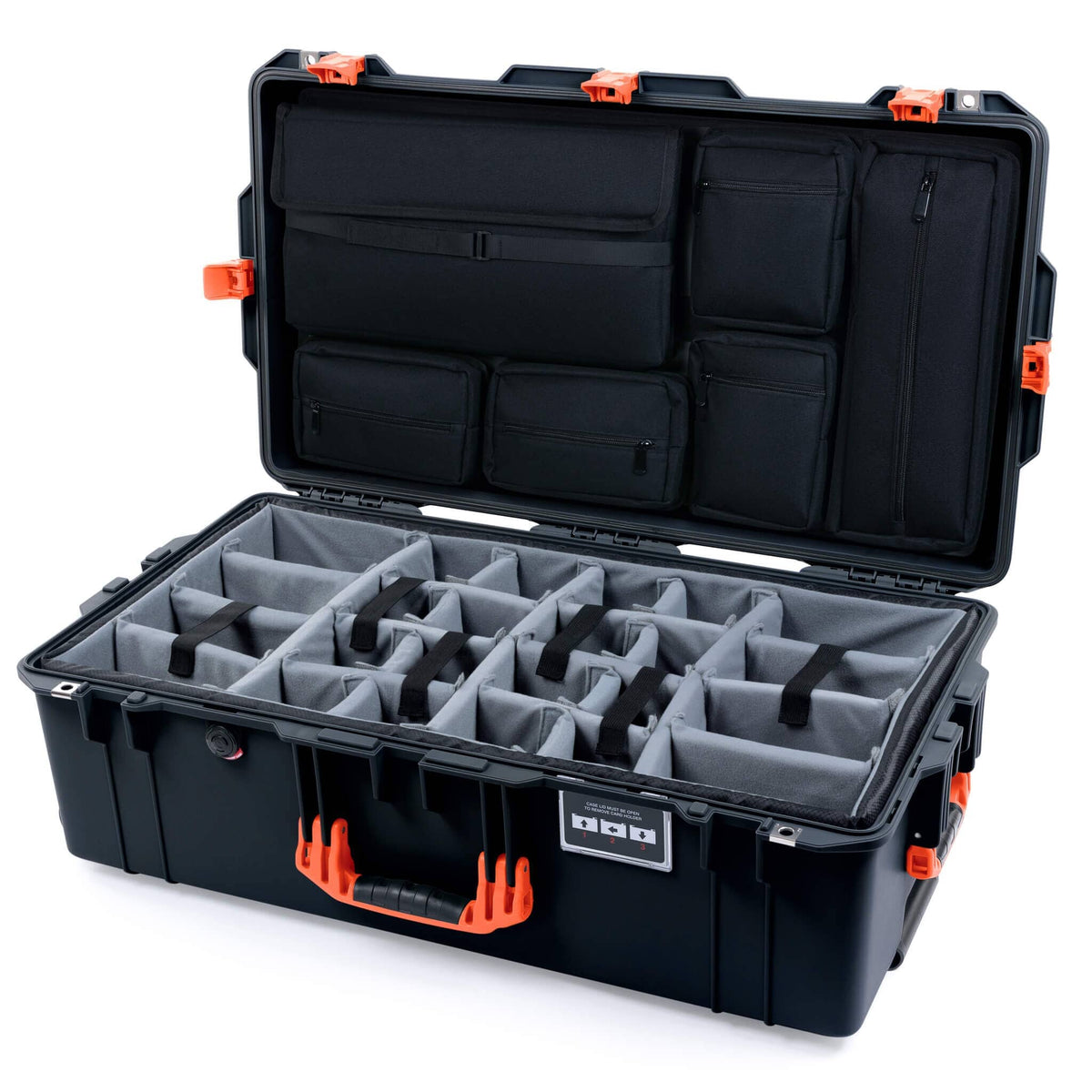Pelican 1615 Air Case - Black &amp; Orange Padded Microfiber Dividers / Laptop Computer Lid Pouch ColorCase 016150-0270-110-151
