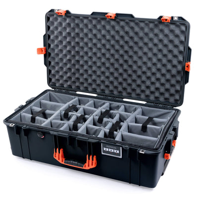 Pelican 1615 Air Case, Black with Orange Handles & Latches Gray Padded Microfiber Dividers with Convoluted Lid Foam ColorCase 016150-0070-110-151