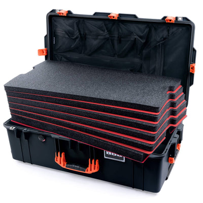 Pelican 1615 Air Case, Black with Orange Handles & Latches Custom Tool Kit (6 Foam Inserts with Mesh Lid Organizer) ColorCase 016150-0160-110-151