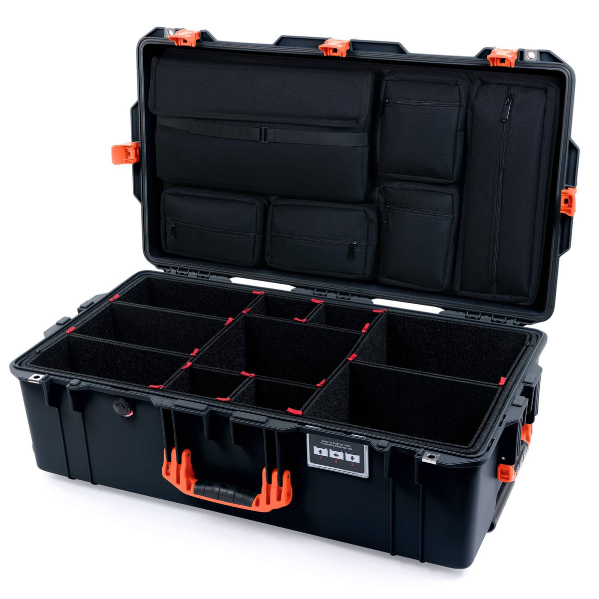 Pelican 1615 Air Case - Black &amp; Orange TrekPak Divider System with Laptop Computer Lid Pouch ColorCase 016150-0220-110-151