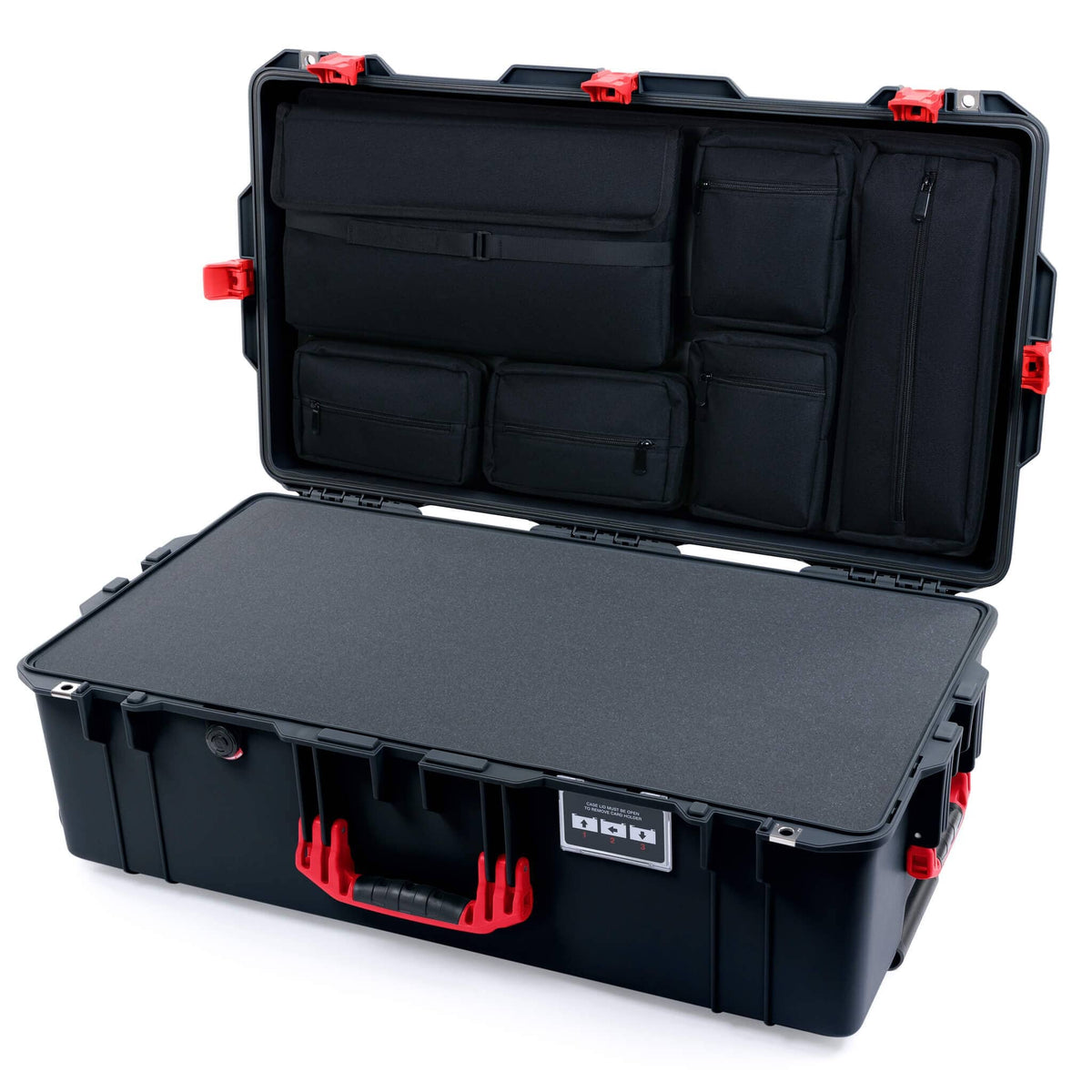 Pelican 1615 Air Case - Black &amp; Red Pick &amp; Pluck Foam with Laptop Computer Lid Pouch ColorCase 016150-0201-110-321