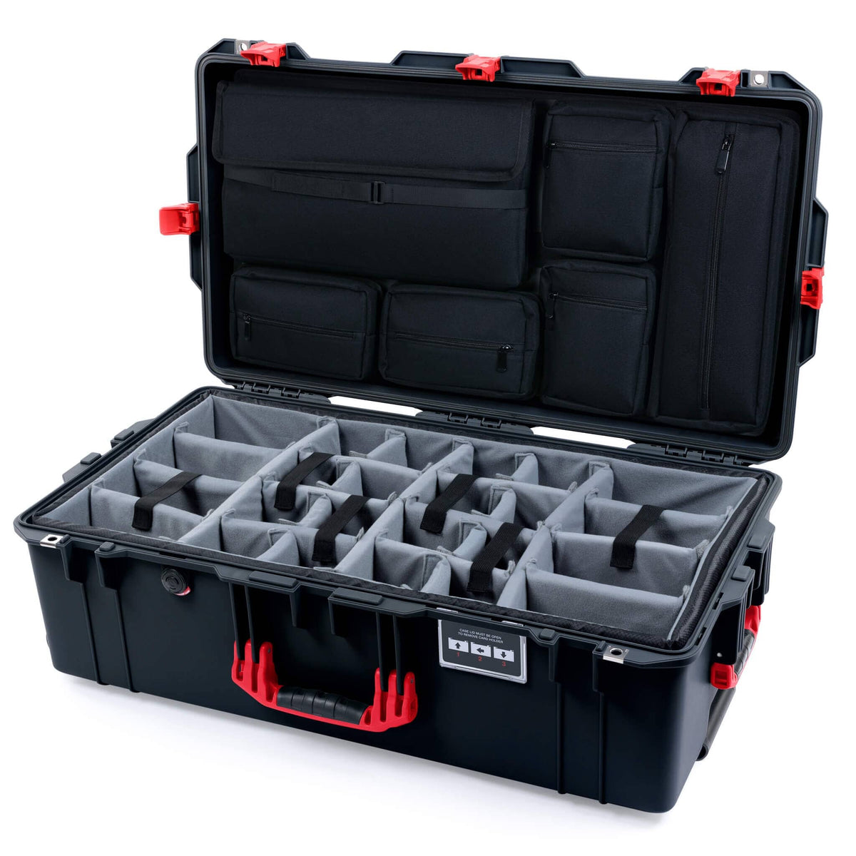 Pelican 1615 Air Case - Black &amp; Red Padded Microfiber Dividers / Laptop Computer Lid Pouch ColorCase 016150-0270-110-321