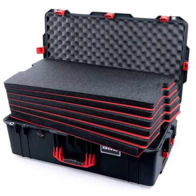 Pelican 1615 Air Case, Black with Red Handles & Latches Custom Tool Kit (6 Foam Inserts with Convoluted Lid Foam) ColorCase 016150-0060-110-321