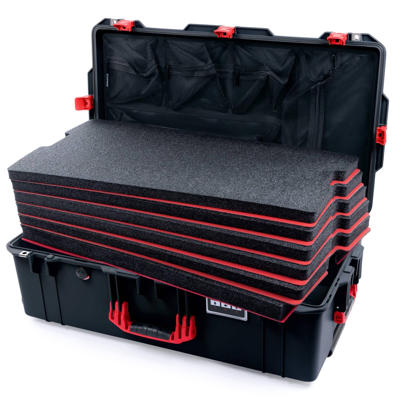 Pelican 1615 Air Case - Black & Red DIY Tool Foam Kit / Mesh Lid Organizer ColorCase 016150-0160-110-321