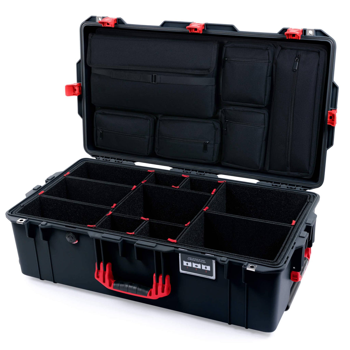 Pelican 1615 Air Case - Black &amp; Red TrekPak Divider System with Laptop Computer Lid Pouch ColorCase 016150-0220-110-321