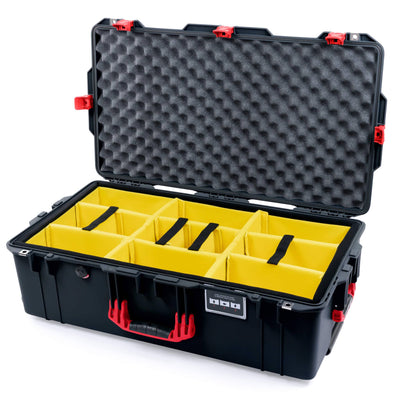 Pelican 1615 Air Case, Black with Red Handles & Latches Yellow Padded Microfiber Dividers with Convoluted Lid Foam ColorCase 016150-0010-110-321
