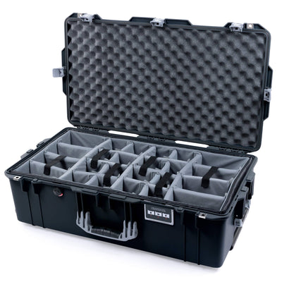 Pelican 1615 Air Case, Black with Silver Handles & Latches Gray Padded Microfiber Dividers with Convoluted Lid Foam ColorCase 016150-0070-110-181