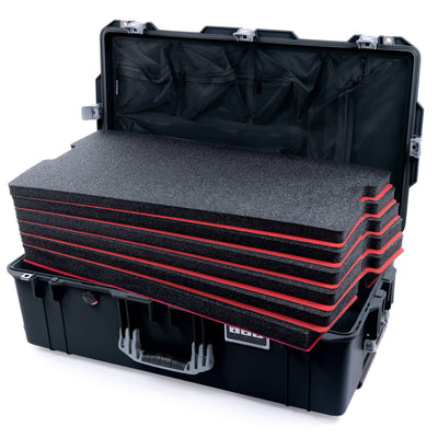 Pelican 1615 Air Case, Black with Silver Handles & Latches Custom Tool Kit (6 Foam Inserts with Mesh Lid Organizer) ColorCase 016150-0160-110-181