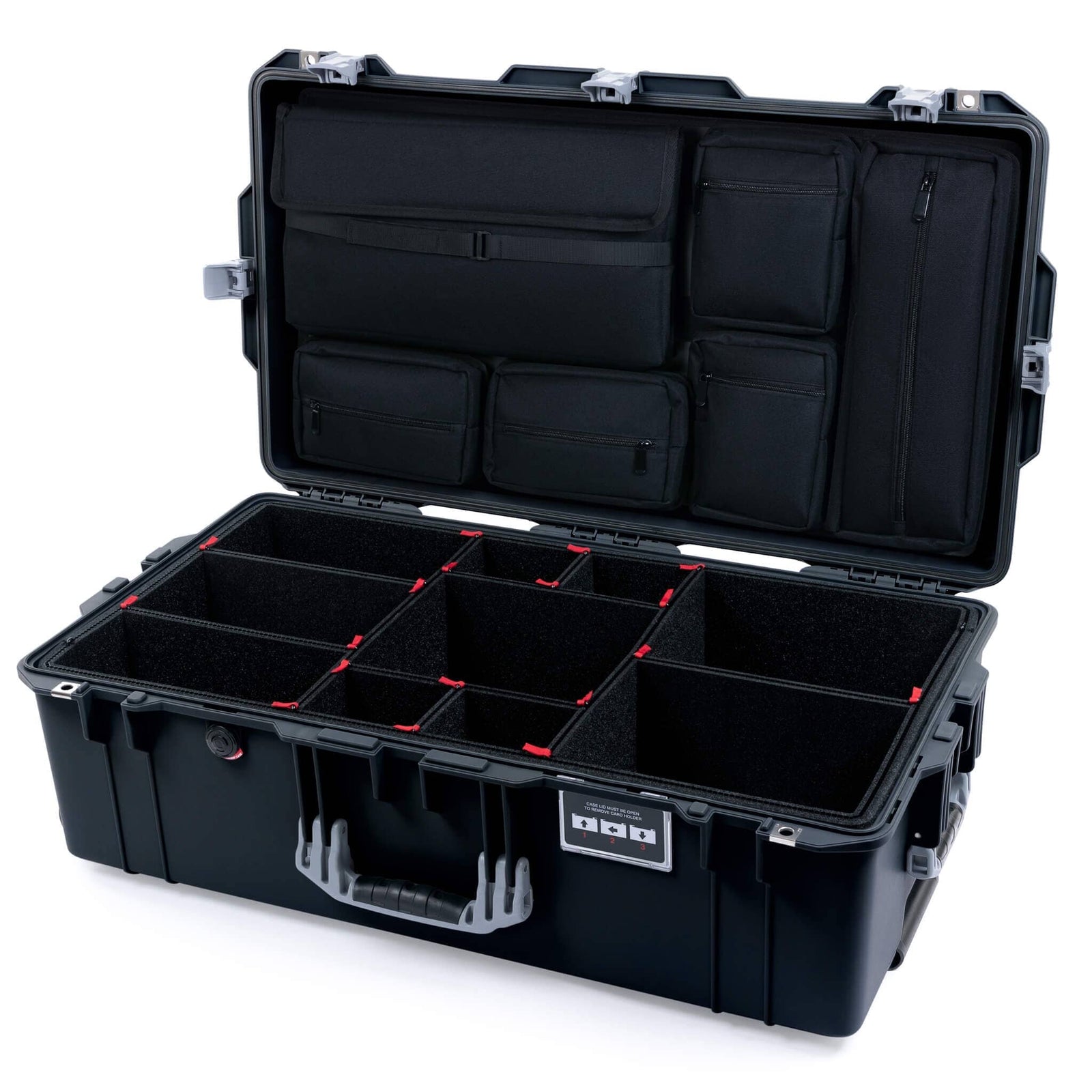 Pelican 1615 Air Case - Black & Silver TrekPak Divider System with Laptop Computer Lid Pouch ColorCase 016150-0220-110-181