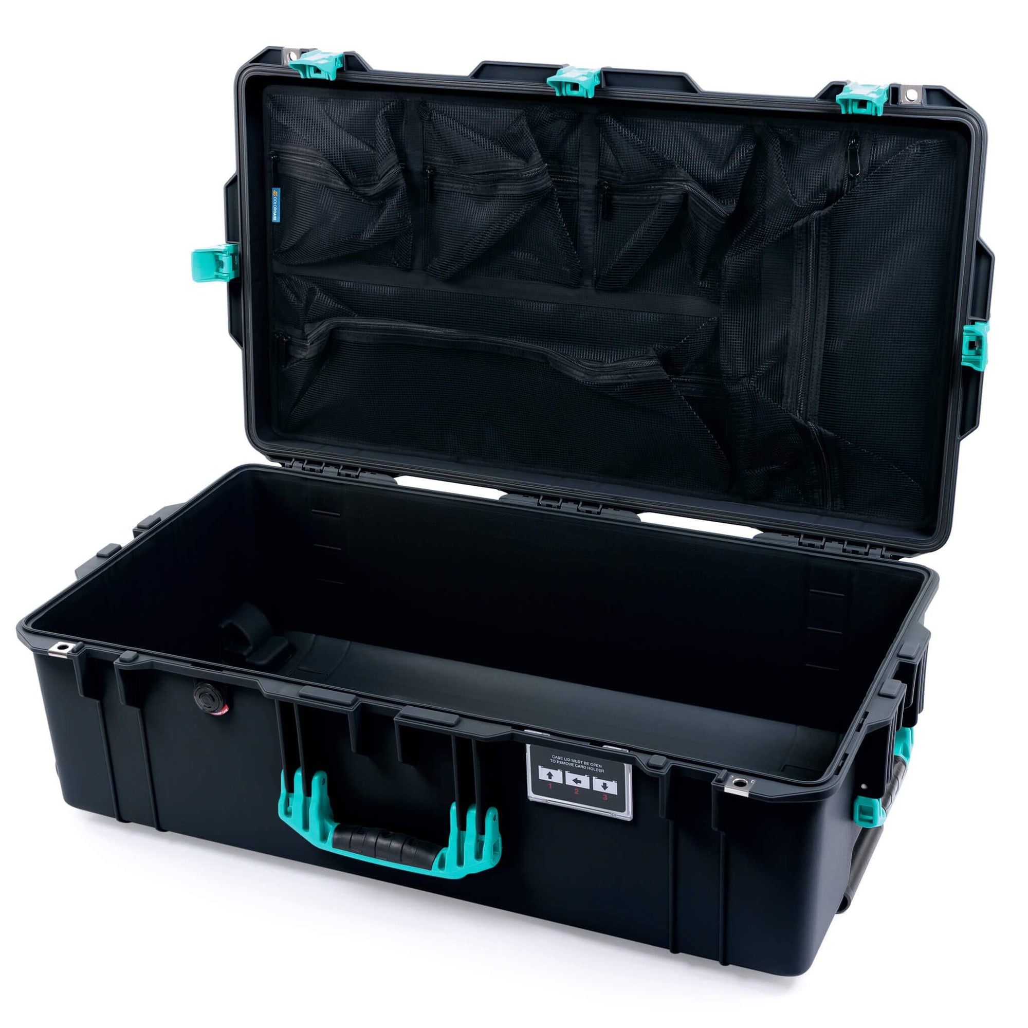 Pelican 1615 Air Case, Black with Teal Handles & Latches Mesh Lid Organizer Only ColorCase 016150-0100-110-591