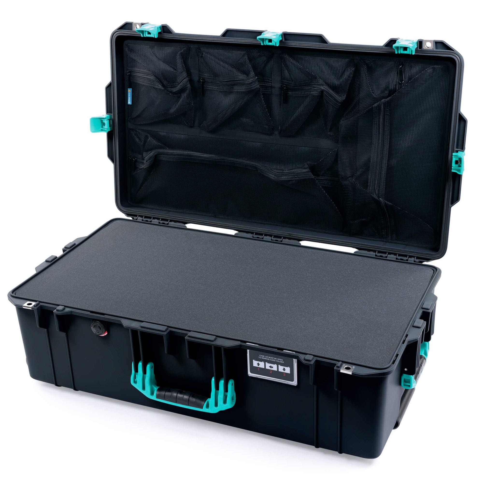 Pelican 1615 Air Case, Black with Teal Handles & Latches Pick & Pluck Foam with Mesh Lid Organizer ColorCase 016150-0101-110-591