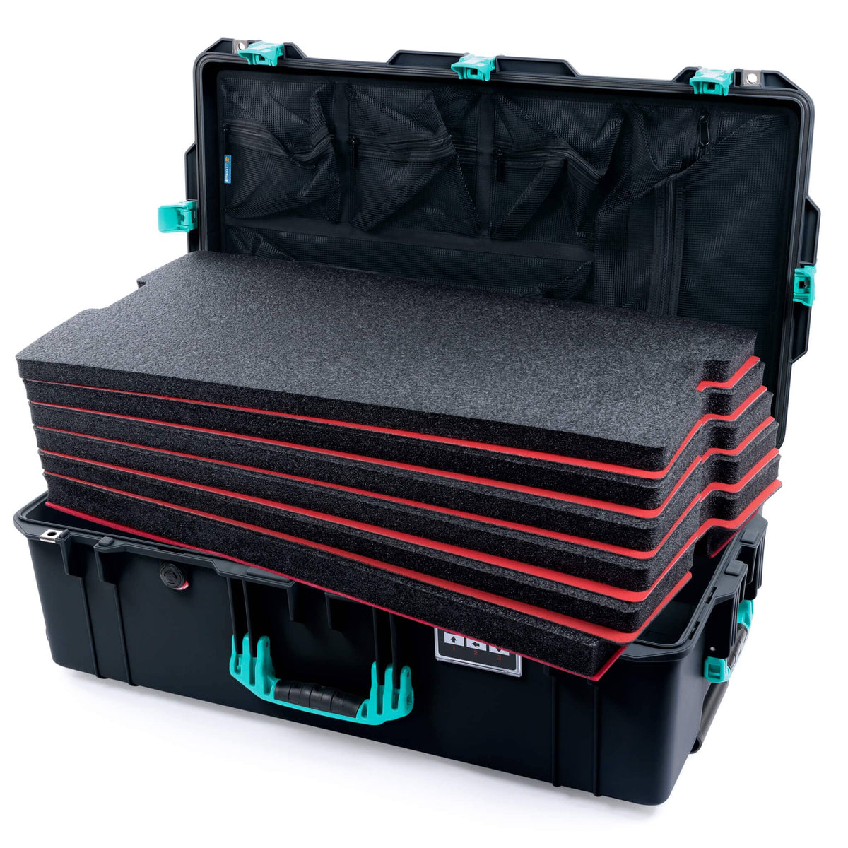 Pelican 1615 Air Case - Black &amp; Teal DIY Tool Foam Kit / Mesh Lid Organizer ColorCase 016150-0160-110-591