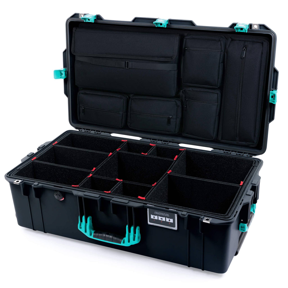 Pelican 1615 Air Case - Black &amp; Teal TrekPak Divider System with Laptop Computer Lid Pouch ColorCase 016150-0220-110-591