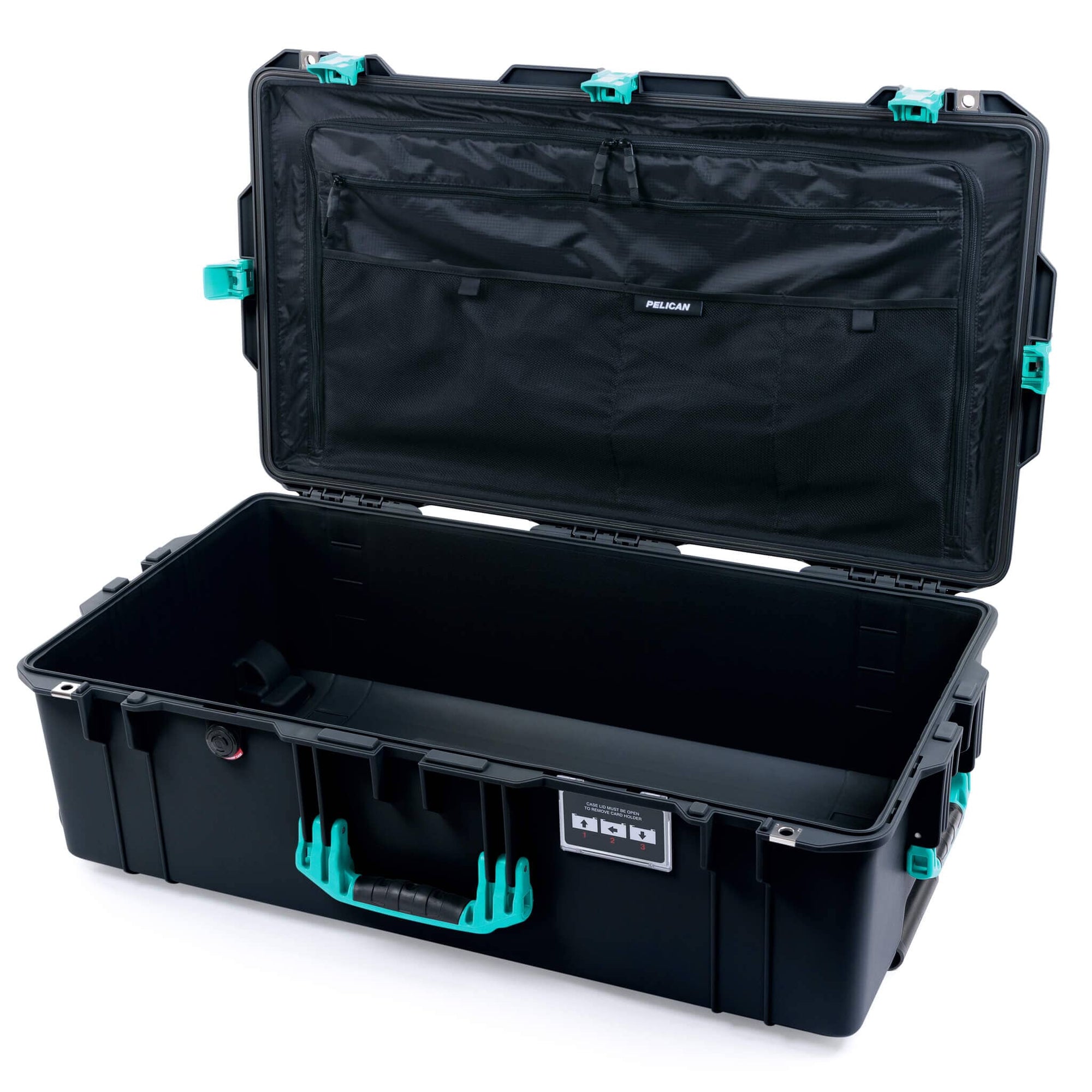 Pelican 1615 Air Case, Black with Teal Handles, Latches & Trolley Combo-Pouch Lid Organizer Only ColorCase 016150-0300-110-591-590