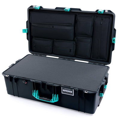 Pelican 1615 Air Case, Black with Teal Handles, Latches & Trolley Pick & Pluck Foam with Laptop Computer Lid Pouch ColorCase 016150-0201-110-591-590