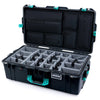 Pelican 1615 Air Case, Black with Teal Handles, Latches & Trolley Gray Padded Microfiber Dividers with Laptop Computer Lid Pouch ColorCase 016150-0270-110-591-590
