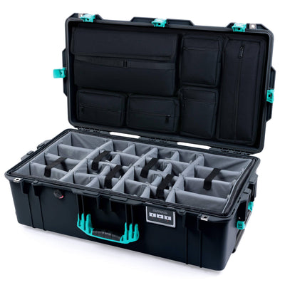 Pelican 1615 Air Case, Black with Teal Handles, Latches & Trolley Gray Padded Microfiber Dividers with Laptop Computer Lid Pouch ColorCase 016150-0270-110-591-590