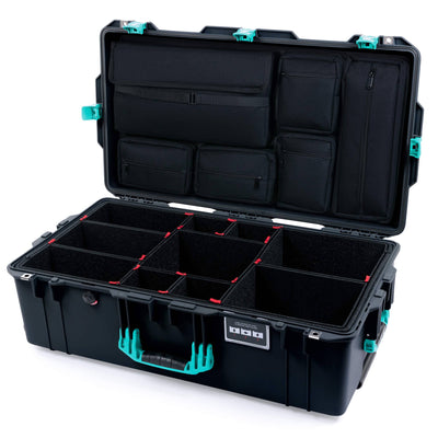 Pelican 1615 Air Case, Black with Teal Handles, Latches & Trolley TrekPak Divider System with Laptop Computer Lid Pouch ColorCase 016150-0220-110-591-590