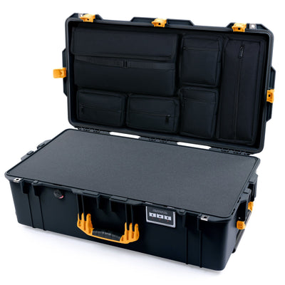 Pelican 1615 Air Case, Black with Yellow Handles & Latches Pick & Pluck Foam with Laptop Computer Lid Pouch ColorCase 016150-0201-110-241