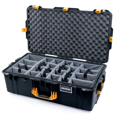 Pelican 1615 Air Case, Black with Yellow Handles & Latches Gray Padded Microfiber Dividers with Convolute Lid Foam ColorCase 016150-0070-110-241