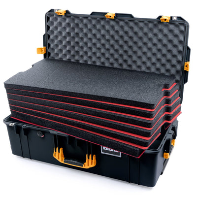 Pelican 1615 Air Case, Black with Yellow Handles & Latches Custom Tool Kit (6 Foam Inserts with Convolute Lid Foam) ColorCase 016150-0060-110-241