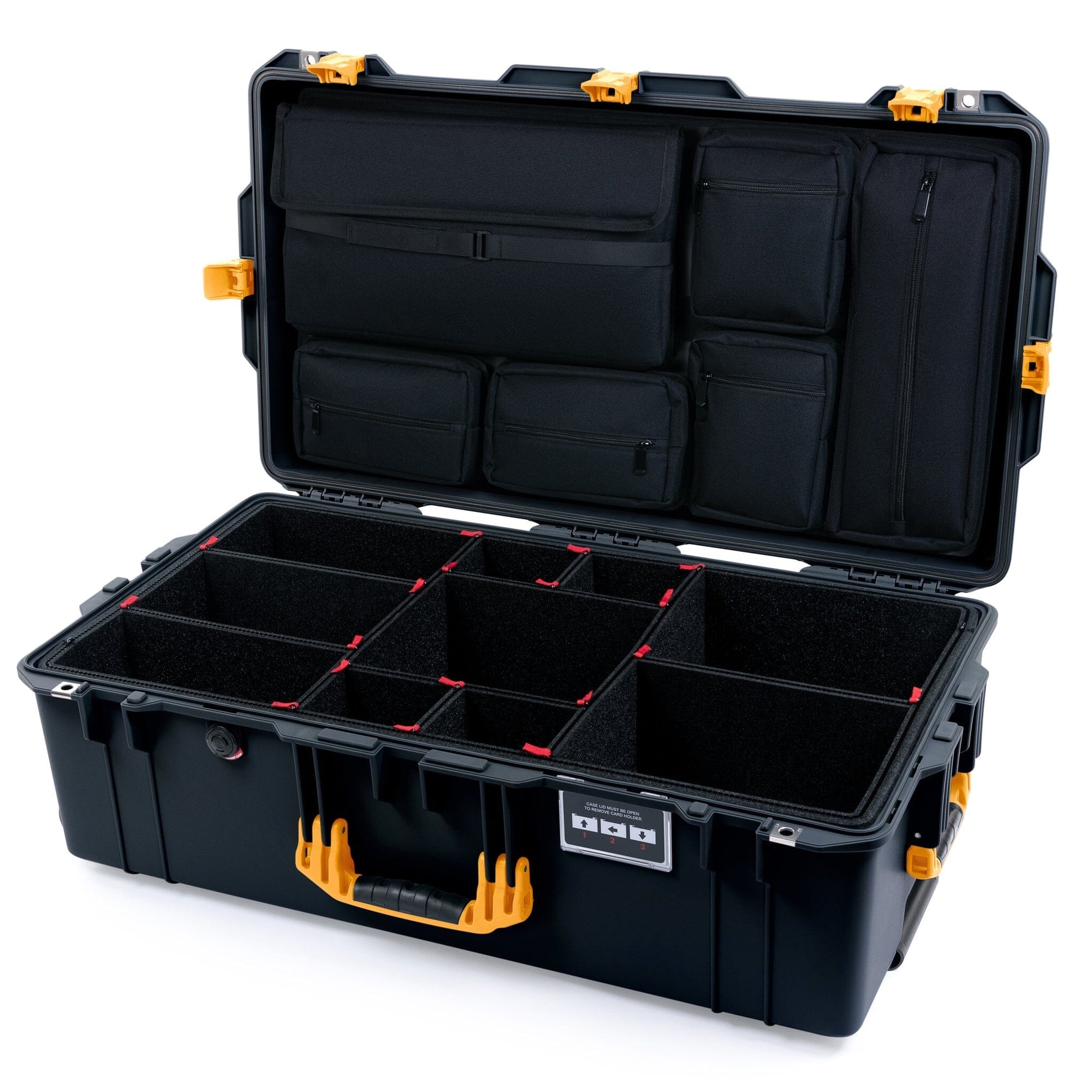 Pelican 1615 Air Case - Black & Yellow TrekPak Divider System with Laptop Computer Lid Pouch ColorCase 016150-0220-110-241