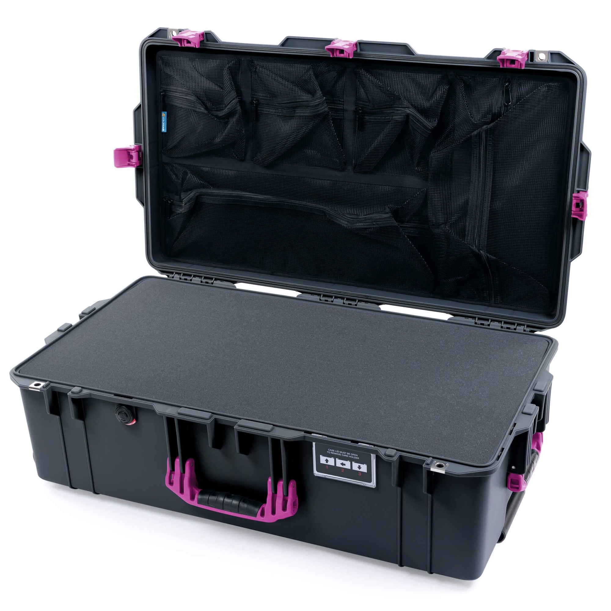Pelican 1615 Air Case, Charcoal with Magenta Handles & Latches Pick & Pluck Foam with Mesh Lid Organizer ColorCase 016150-0101-520-401