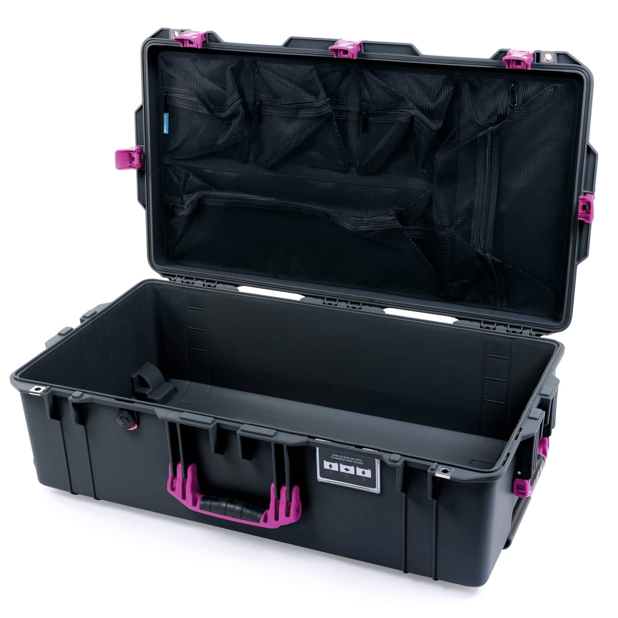 Pelican 1615 Air Case, Charcoal with Magenta Handles, Latches & Trolley Mesh Lid Organizer Only ColorCase 016150-0100-520-401-400