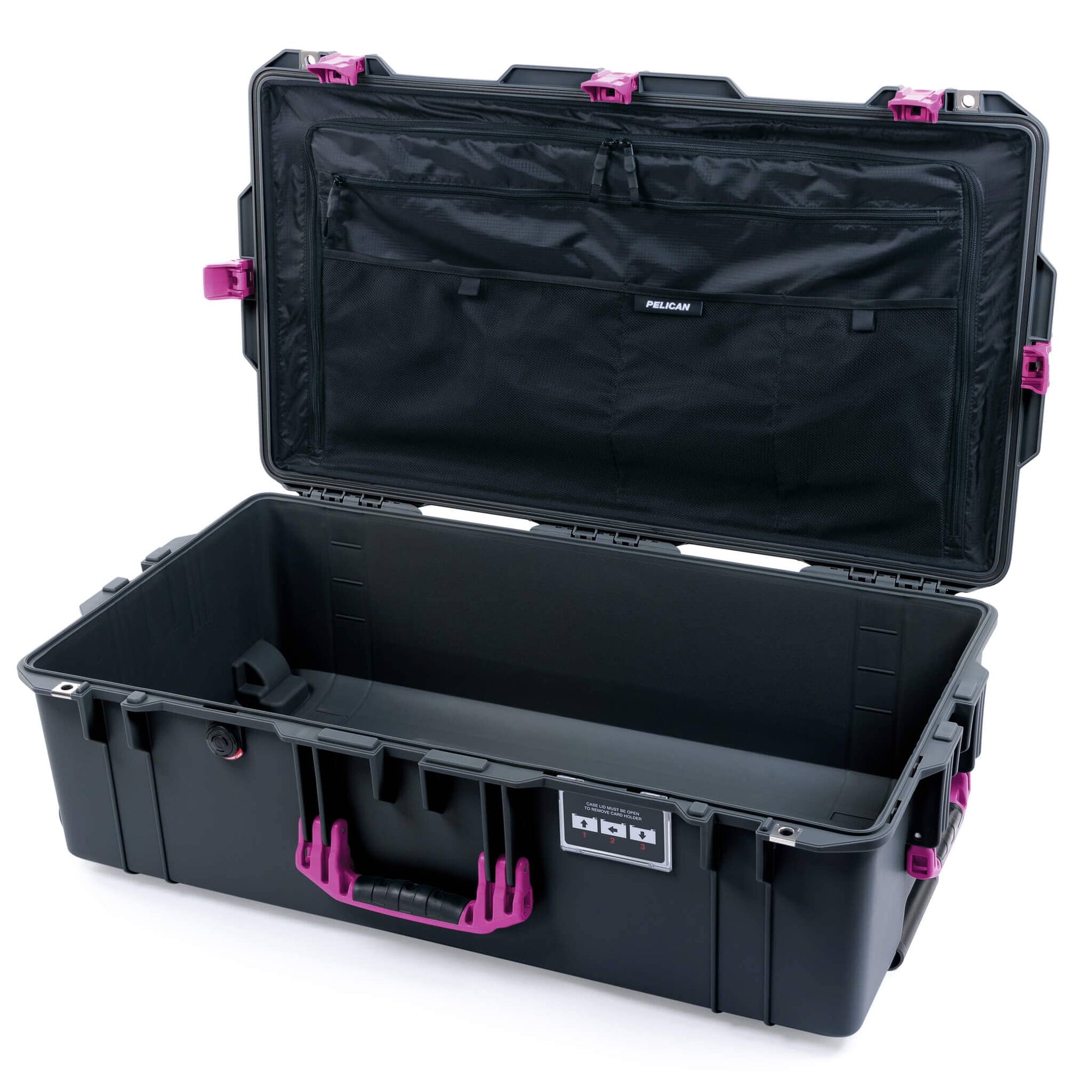 Pelican 1615 Air Case, Charcoal with Magenta Handles, Latches & Trolley Combo-Pouch Lid Organizer Only ColorCase 016150-0300-520-401-400