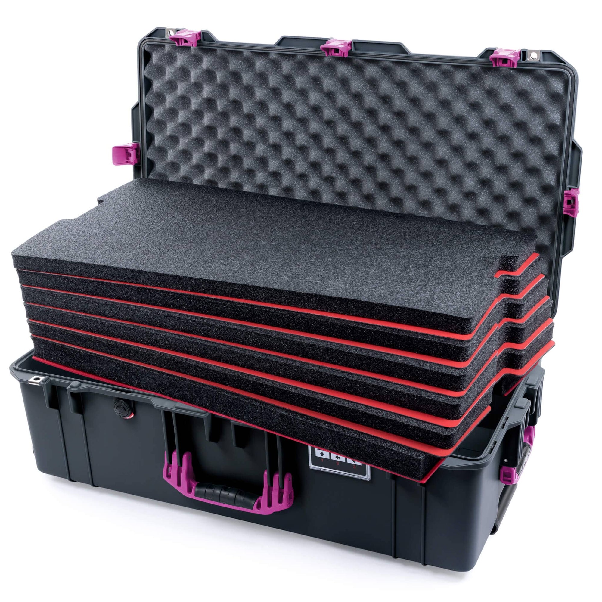 Pelican 1615 Air Case, Charcoal with Magenta Handles, Latches & Trolley Custom Tool Kit (6 Foam Inserts with Convoluted Lid Foam) ColorCase 016150-0060-520-401-400