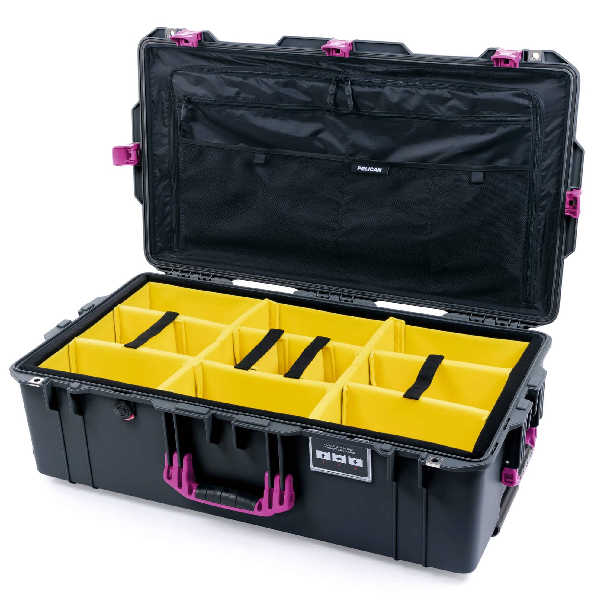Pelican 1615 Air Case, Charcoal with Magenta Handles & Latches Yellow Padded Microfiber Dividers with Combo-Pouch Lid Organizer ColorCase 016150-0310-520-401