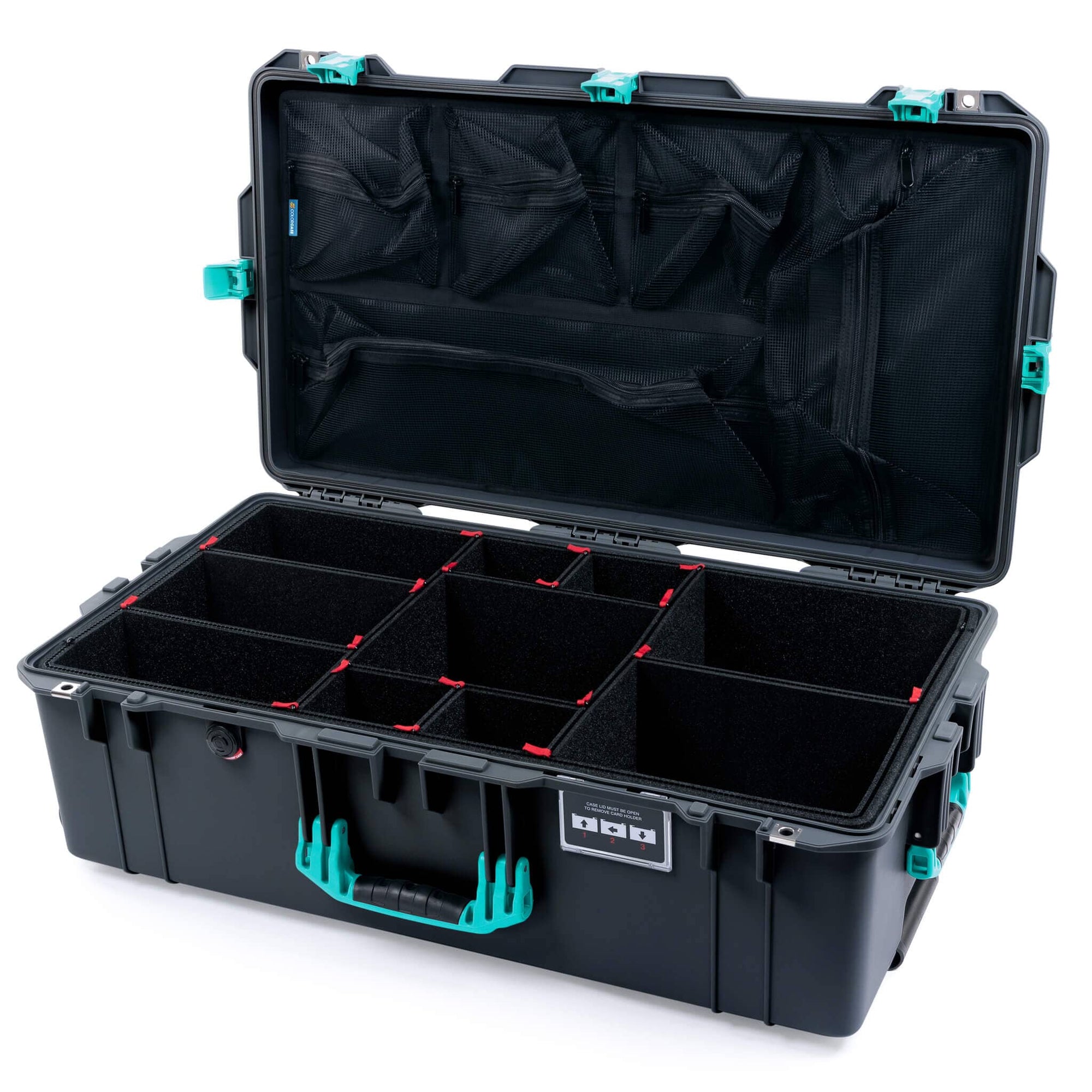 Pelican 1615 Air Case, Charcoal with Teal Handles & Latches TrekPak Divider System with Mesh Lid Organizer ColorCase 016150-0120-520-591