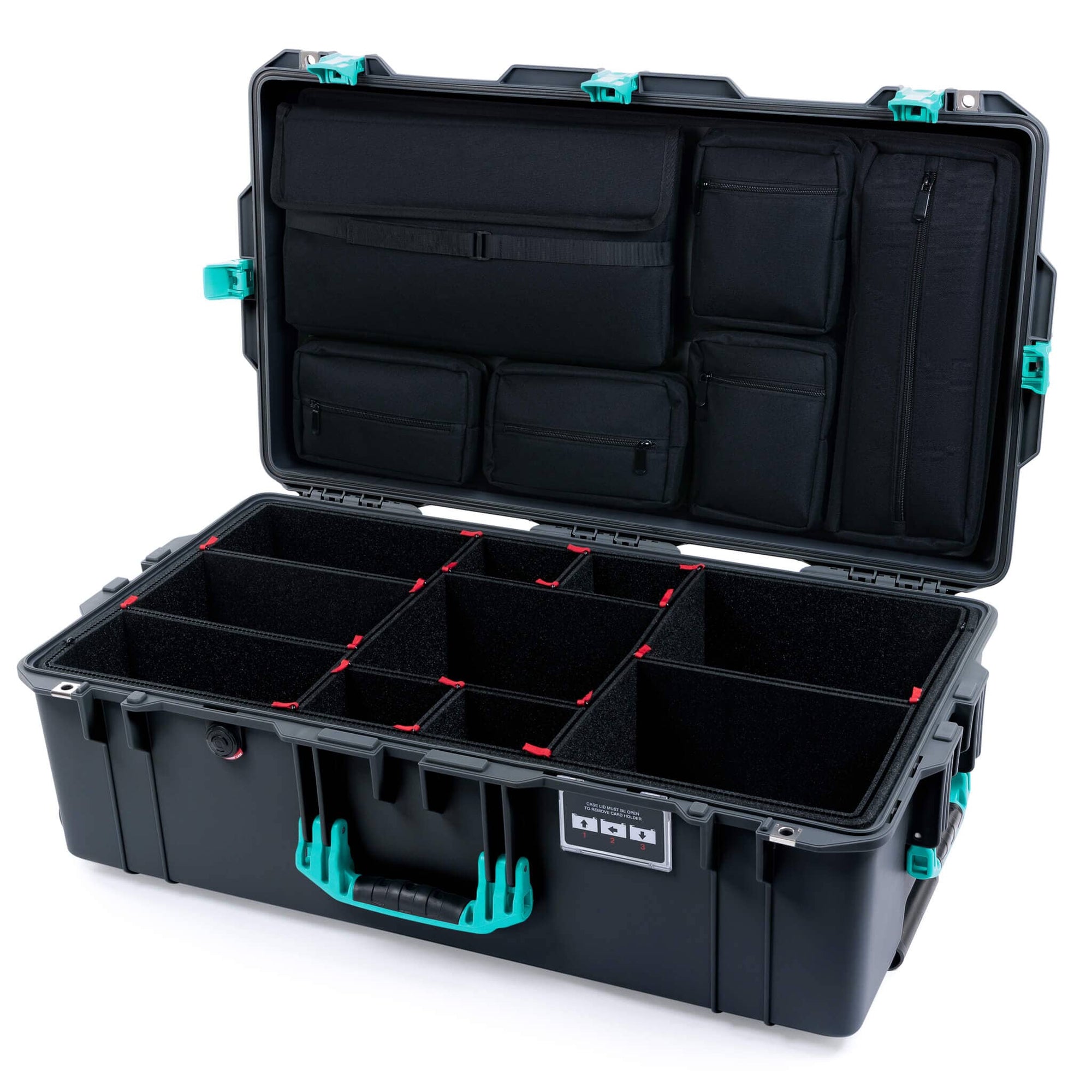 Pelican 1615 Air Case, Charcoal with Teal Handles & Latches TrekPak Divider System with Laptop Computer Lid Pouch ColorCase 016150-0220-520-591