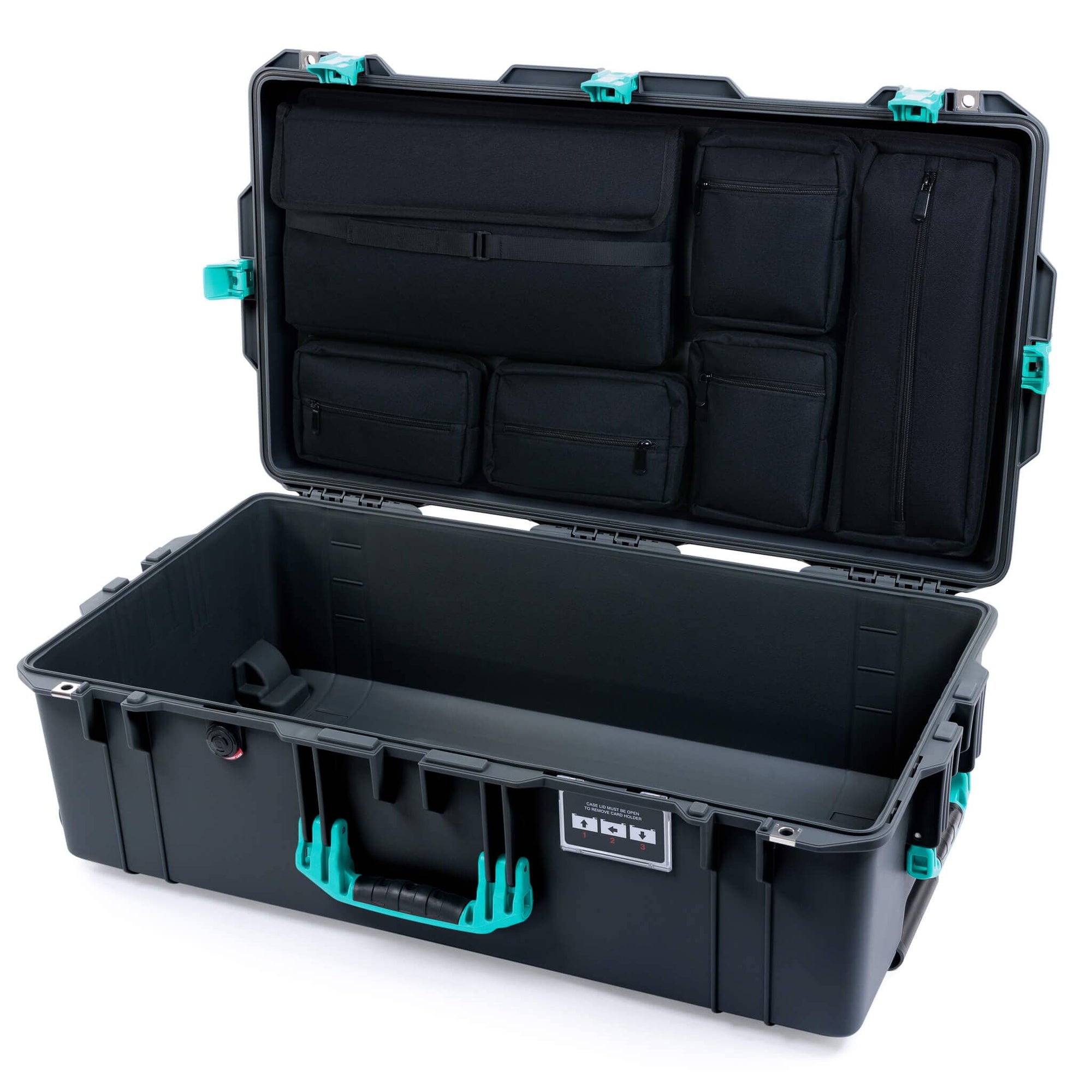 Pelican 1615 Air Case, Charcoal with Teal Handles, Latches & Trolley Laptop Computer Lid Pouch Only ColorCase 016150-0200-520-591-590