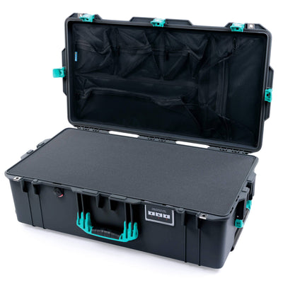 Pelican 1615 Air Case, Charcoal with Teal Handles, Latches & Trolley Pick & Pluck Foam with Mesh Lid Organizer ColorCase 016150-0101-520-591-590