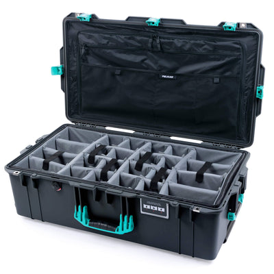 Pelican 1615 Air Case, Charcoal with Teal Handles, Latches & Trolley Gray Padded Microfiber Dividers with Combo-Pouch Lid Organizer ColorCase 016150-0370-520-591-590