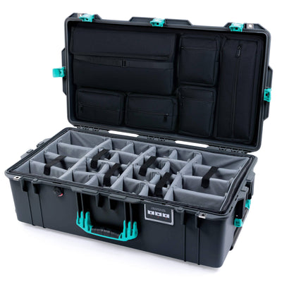 Pelican 1615 Air Case, Charcoal with Teal Handles, Latches & Trolley Gray Padded Microfiber Dividers with Laptop Computer Lid Pouch ColorCase 016150-0270-520-591-590