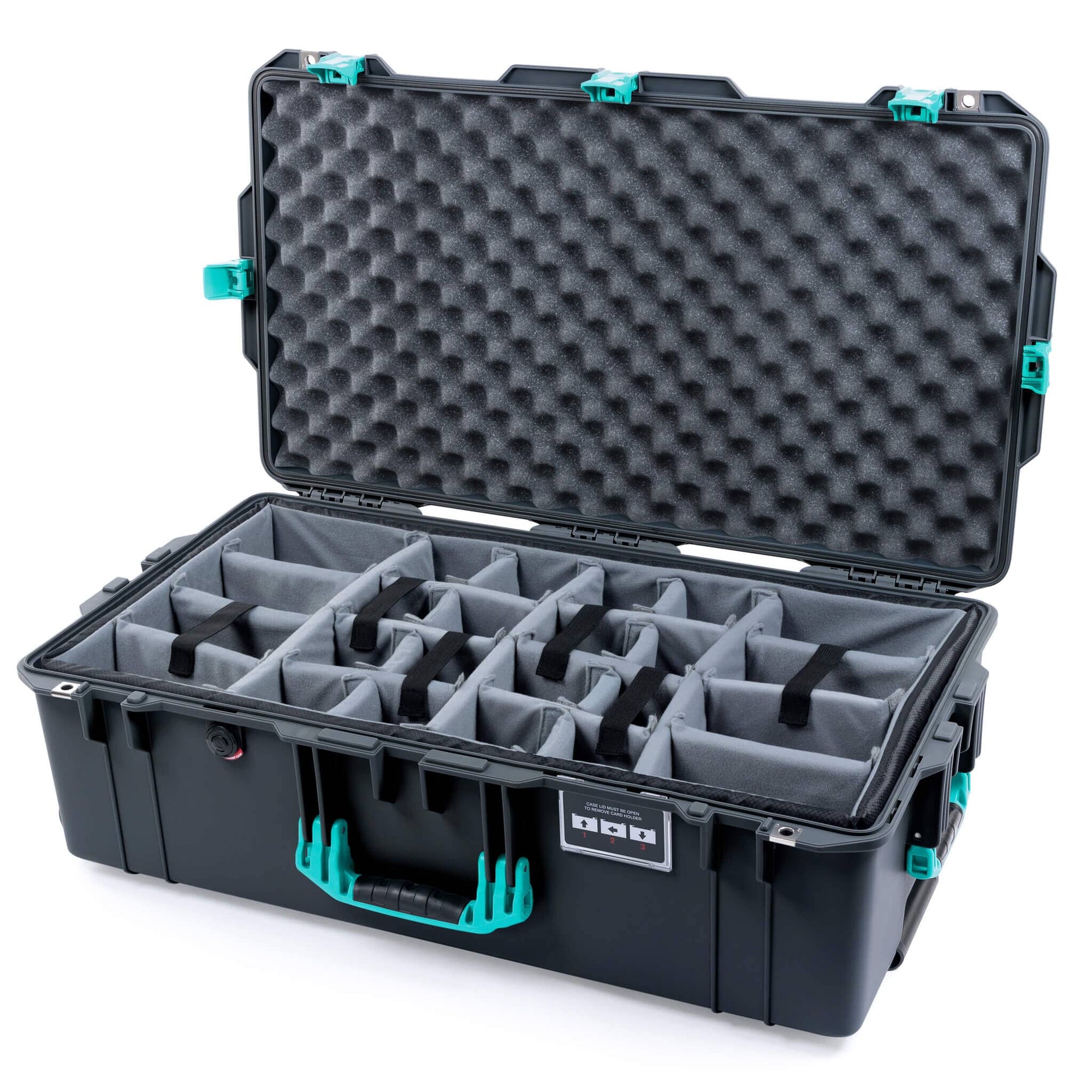 Pelican 1615 Air Case, Charcoal with Teal Handles, Latches & Trolley Gray Padded Microfiber Dividers with Convoluted Lid Foam ColorCase 016150-0070-520-591-590