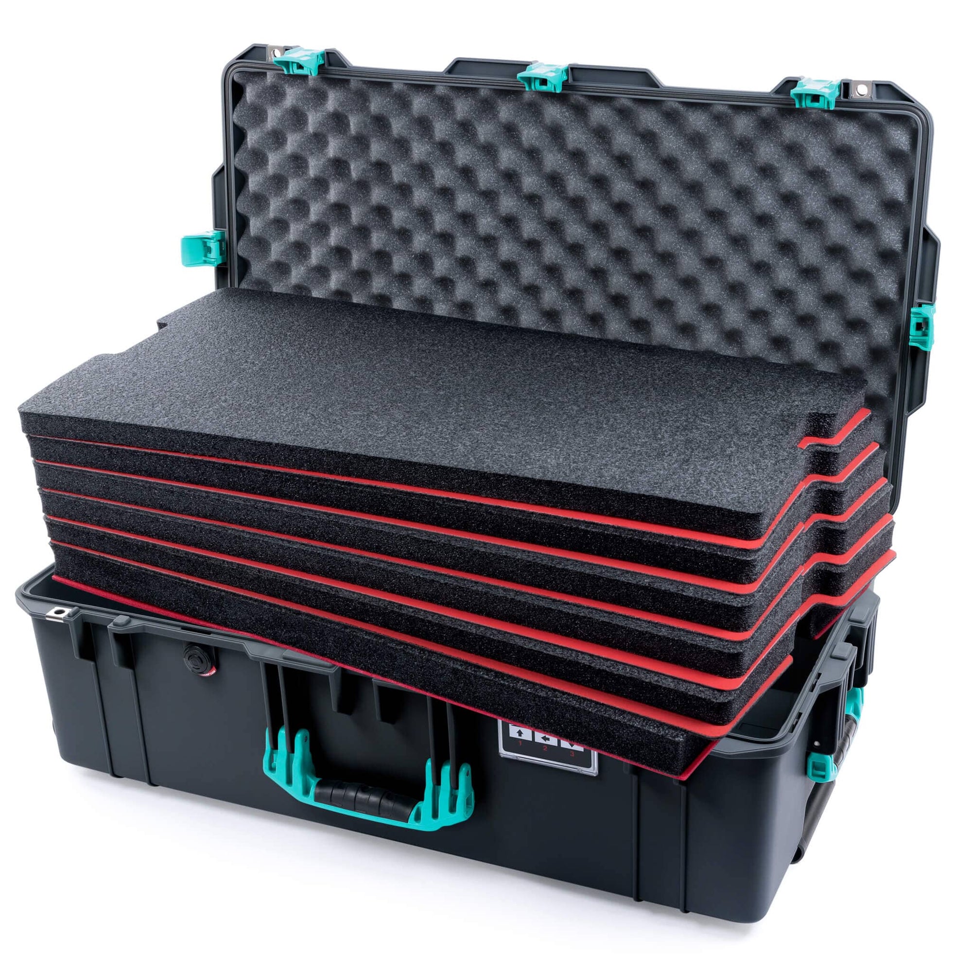 Pelican 1615 Air Case, Charcoal with Teal Handles, Latches & Trolley Custom Tool Kit (6 Foam Inserts with Convoluted Lid Foam) ColorCase 016150-0060-520-591-590