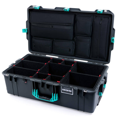Pelican 1615 Air Case, Charcoal with Teal Handles, Latches & Trolley TrekPak Divider System with Laptop Computer Lid Pouch ColorCase 016150-0220-520-591-590