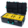 Pelican 1615 Air Case, Charcoal with Teal Handles, Latches & Trolley Yellow Padded Microfiber Dividers with Laptop Computer Lid Pouch ColorCase 016150-0210-520-591-590