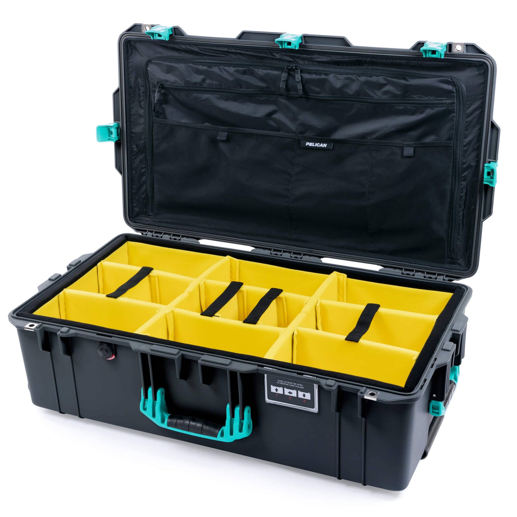 Pelican 1615 Air Case, Charcoal with Teal Handles & Latches Yellow Padded Microfiber Dividers with Combo-Pouch Lid Organizer ColorCase 016150-0310-520-591
