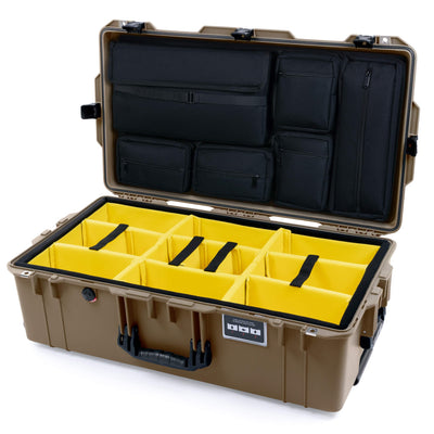 Pelican 1615 Air Case, Dark Desert Dirt with Black Handles & Latches Yellow Padded Microfiber Dividers with Laptop Computer Lid Pouch ColorCase 016150-0210-580-111