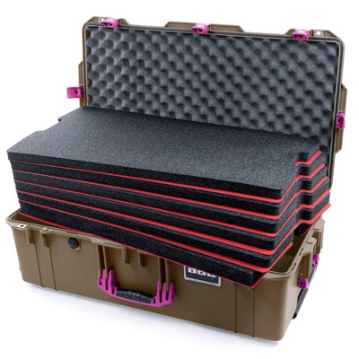 Pelican 1615 Air Case, Dark Desert Dirt with Magenta Handles & Latches Custom Tool Kit (6 Foam Inserts with Convoluted Lid Foam) ColorCase 016150-0060-580-401