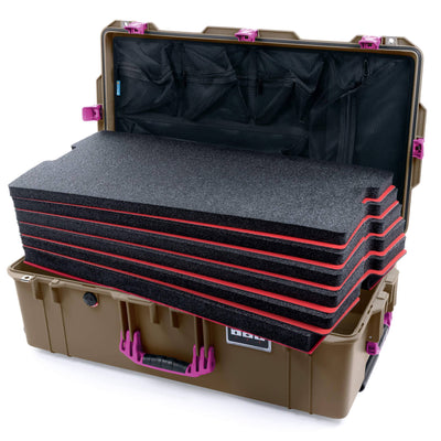 Pelican 1615 Air Case, Dark Desert Dirt with Magenta Handles & Latches Custom Tool Kit (6 Foam Inserts with Mesh Lid Organizer) ColorCase 016150-0160-580-401