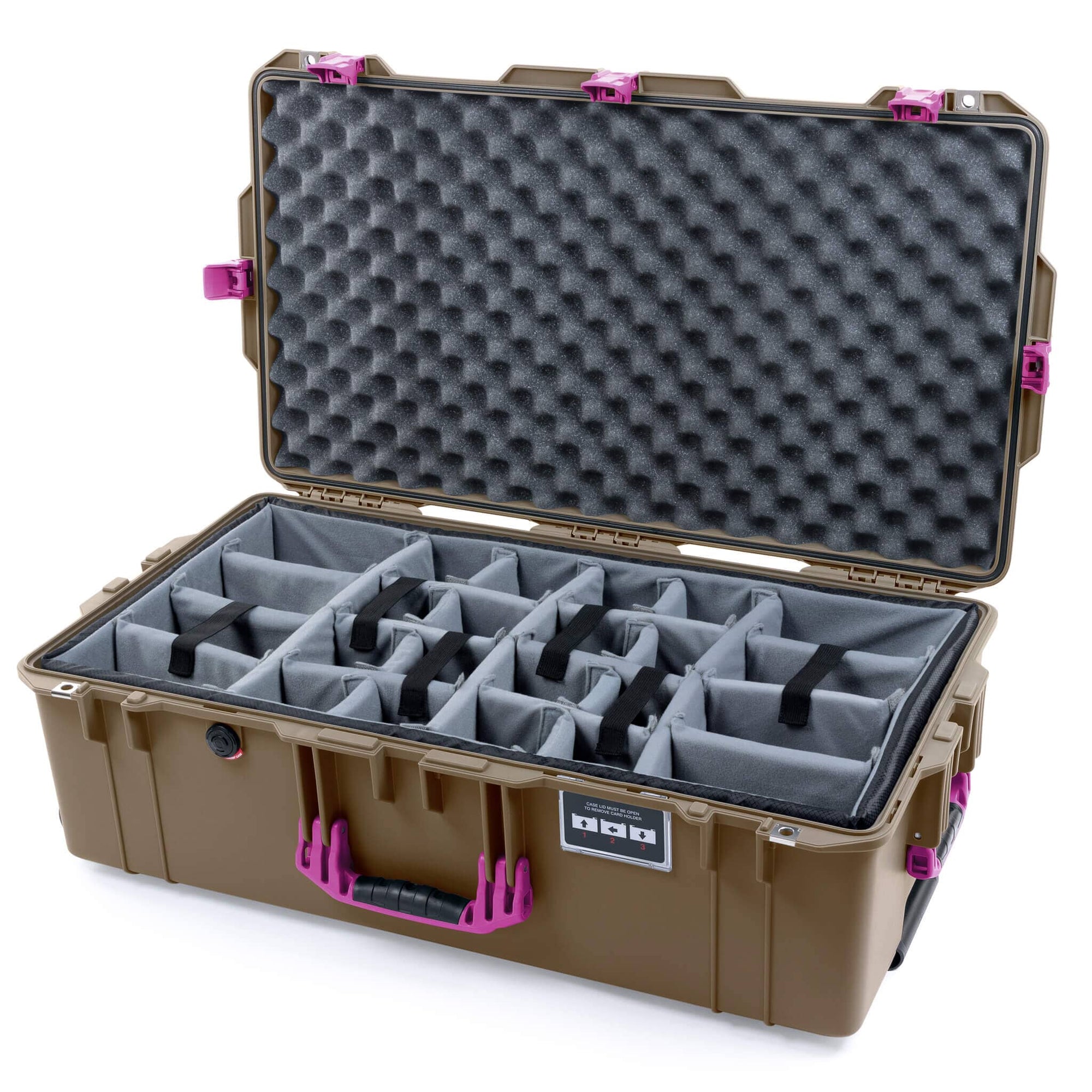 Pelican 1615 Air Case, Dark Desert Dirt with Magenta Handles, Latches & Trolley Gray Padded Microfiber Dividers with Convoluted Lid Foam ColorCase 016150-0070-580-401-400