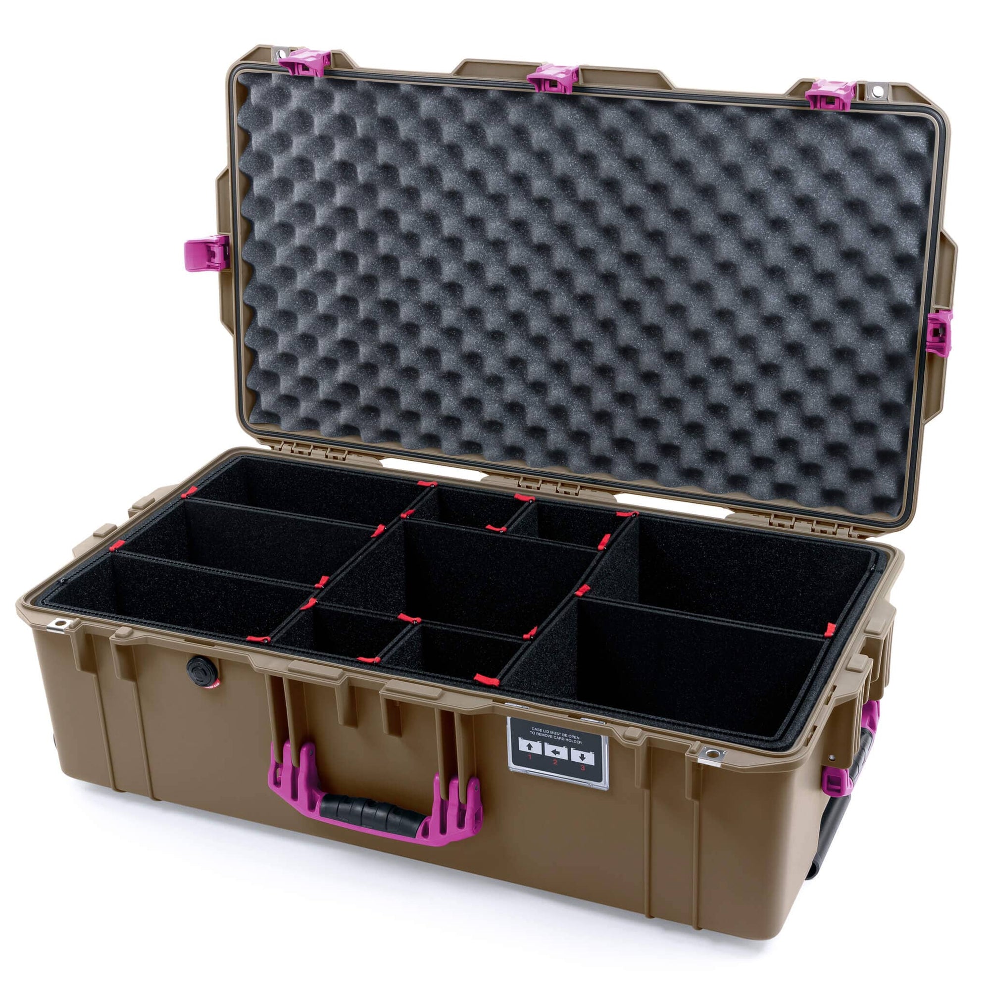 Pelican 1615 Air Case, Dark Desert Dirt with Magenta Handles, Latches & Trolley TrekPak Divider System with Convoluted Lid Foam ColorCase 016150-0020-580-401-400